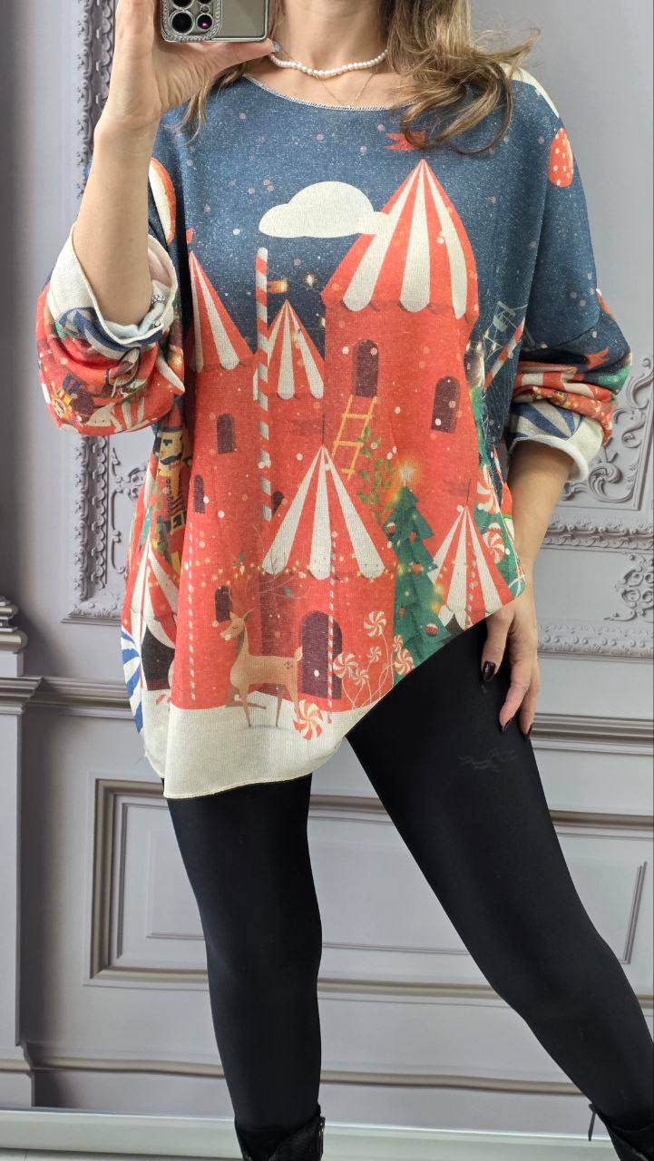 Bluza vatuita cu imprimeu si sclipici Fantasy