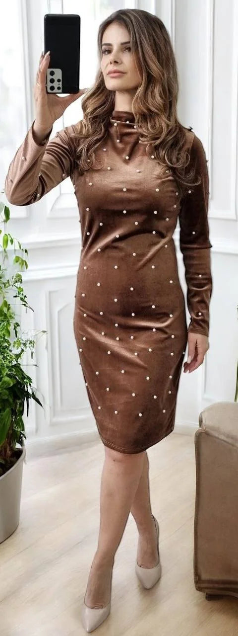 Rochie catifea cu perle aplicate Stephany