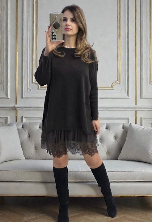 Rochie cu dantela si pulover asortat Cris