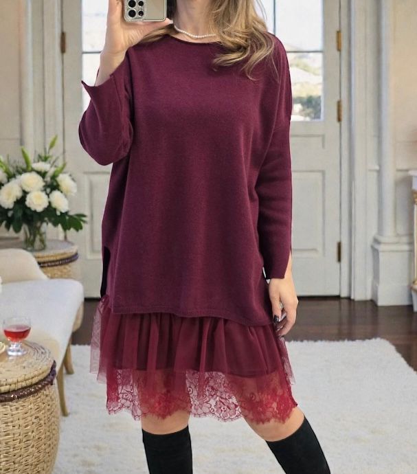 Rochie cu dantela si pulover asortat Cris