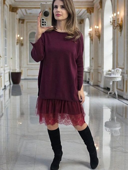 Rochie cu dantela si pulover asortat Cris