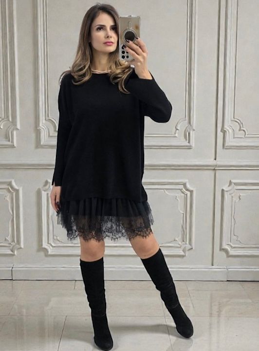 Rochie cu dantela si pulover asortat Cris