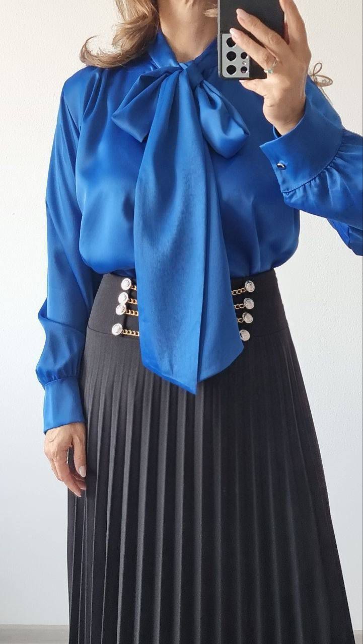 Bluza Din Satin Pe Croi Larg Cu Funda