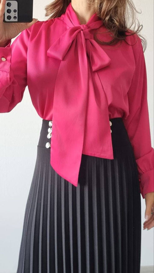 Bluza Din Satin Pe Croi Larg Cu Funda