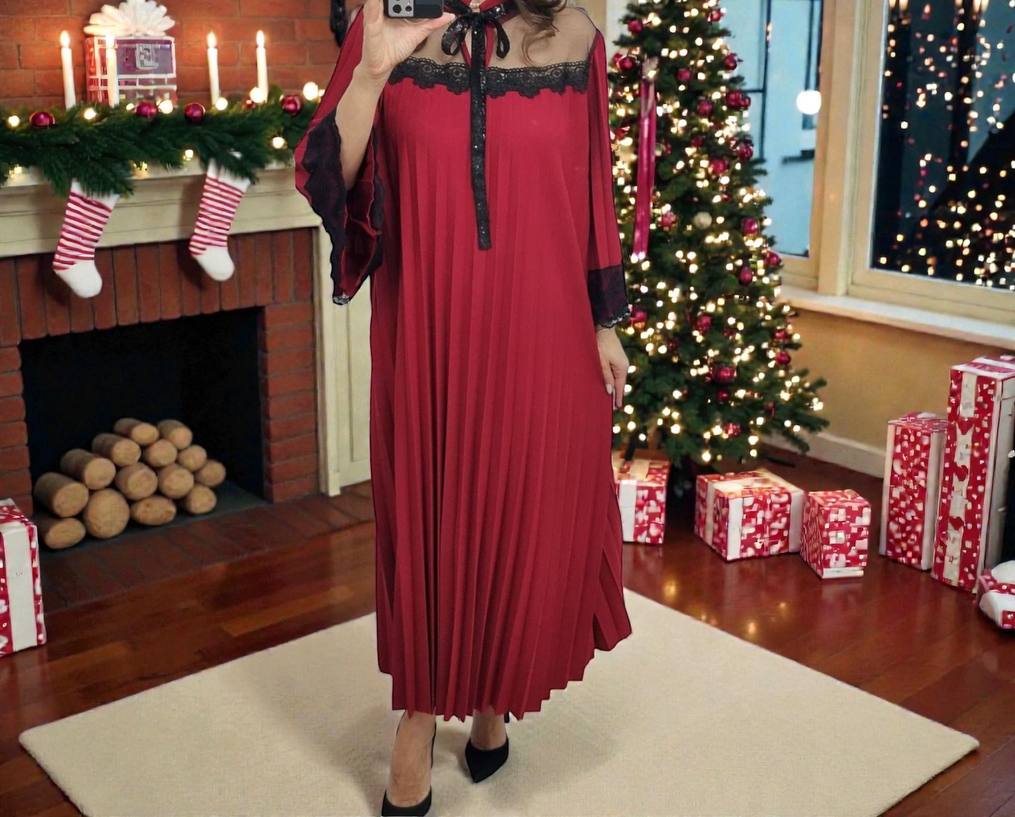 Rochie plisata din satin cu dantela Lulu