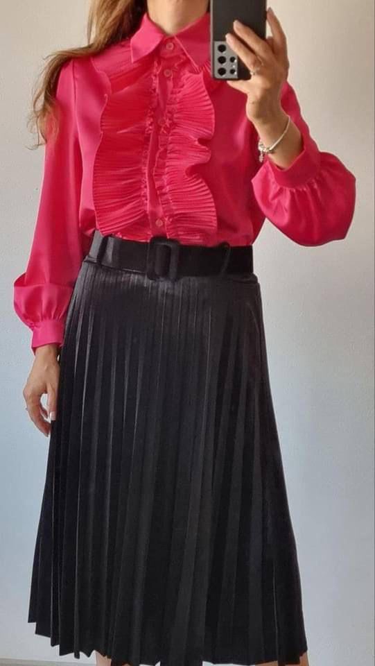 Camasa Din Satin Cu Volane Sabrina