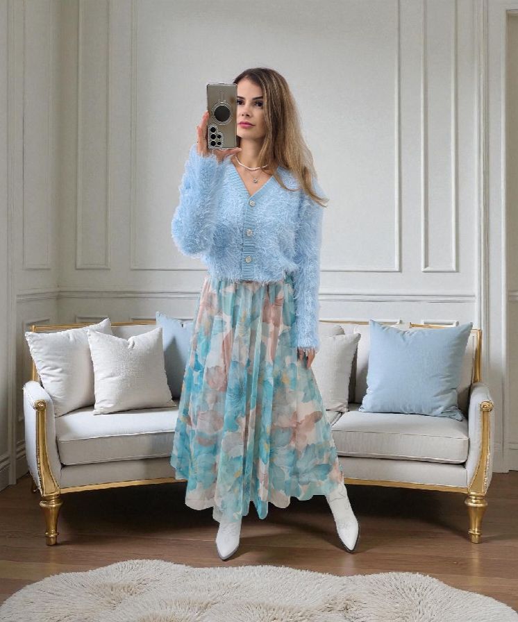 Fuste din voal cu imprimeuri Mikayla