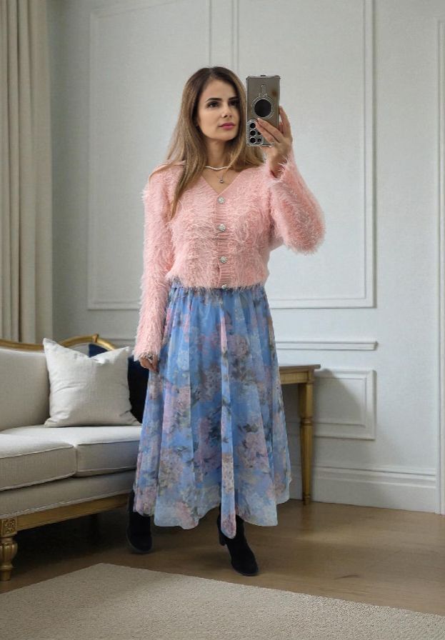 Fuste din voal cu imprimeuri Mikayla