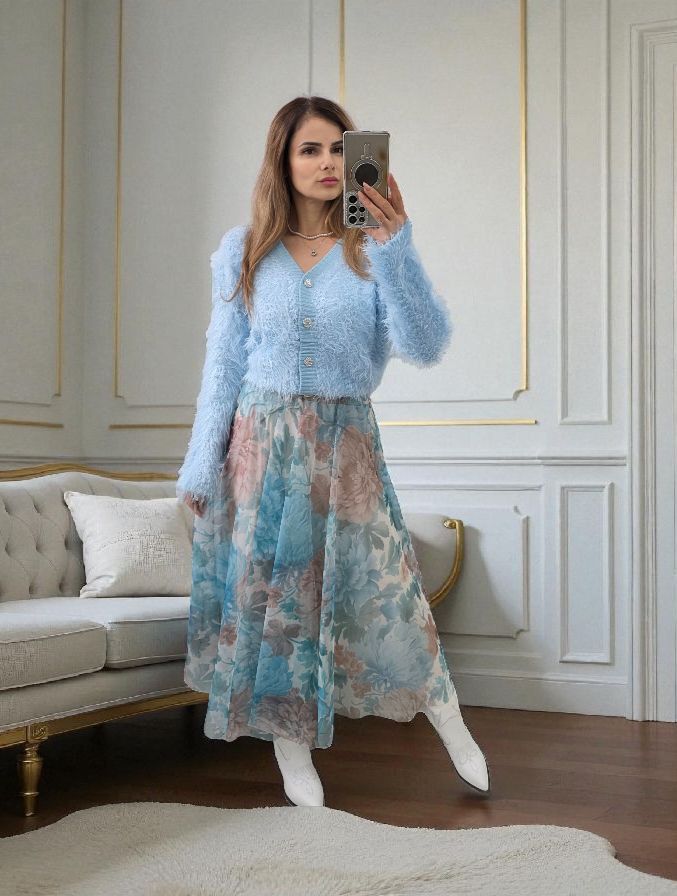 Fuste din voal cu imprimeuri Mikayla