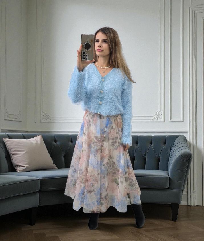 Fuste din voal cu imprimeuri Mikayla