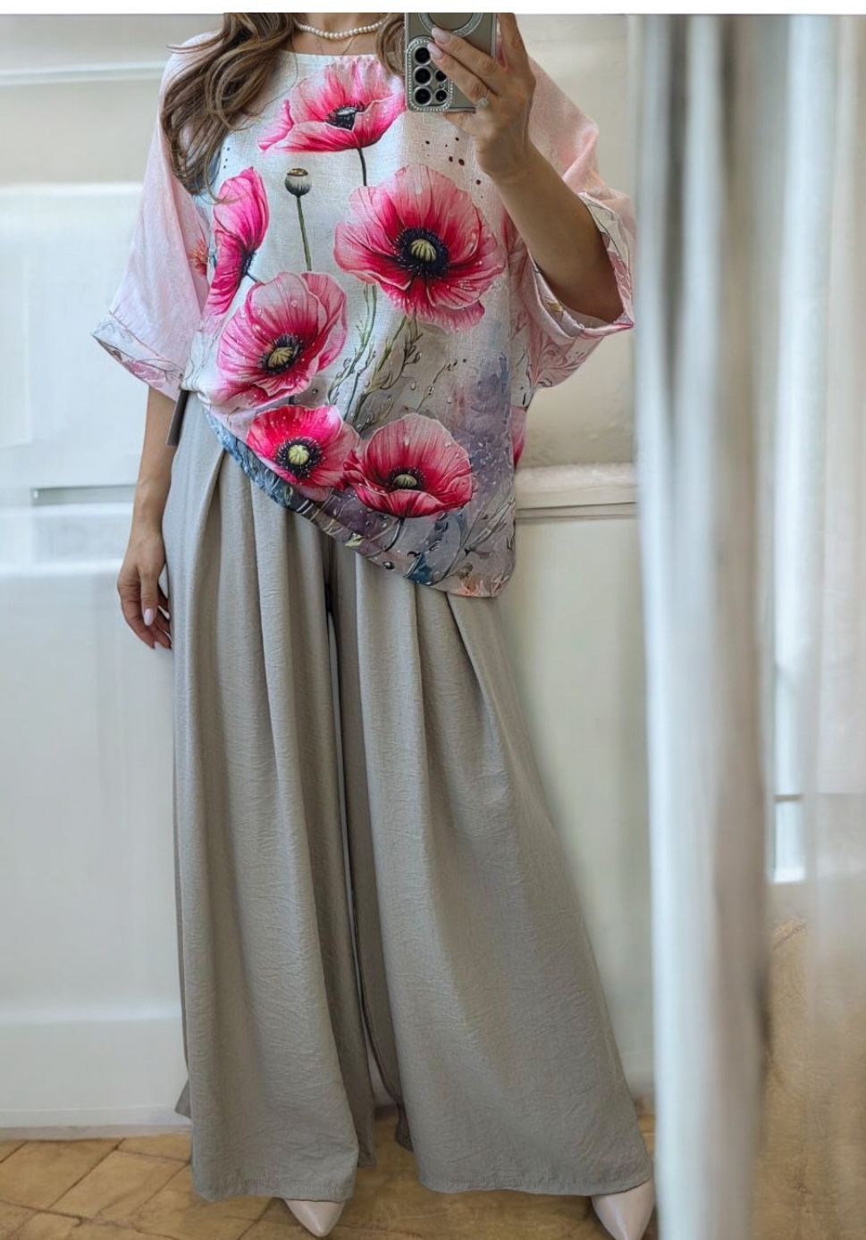 Pantaloni XL evazati din vascoza cu centura inclusa Elenor