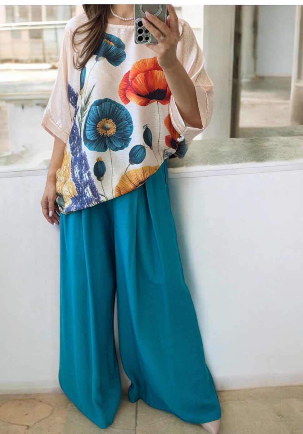 Pantaloni XL evazati din vascoza cu centura inclusa Elenor