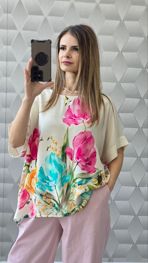 Bluze din vascoza cu imprimeuri florale pe croi larg