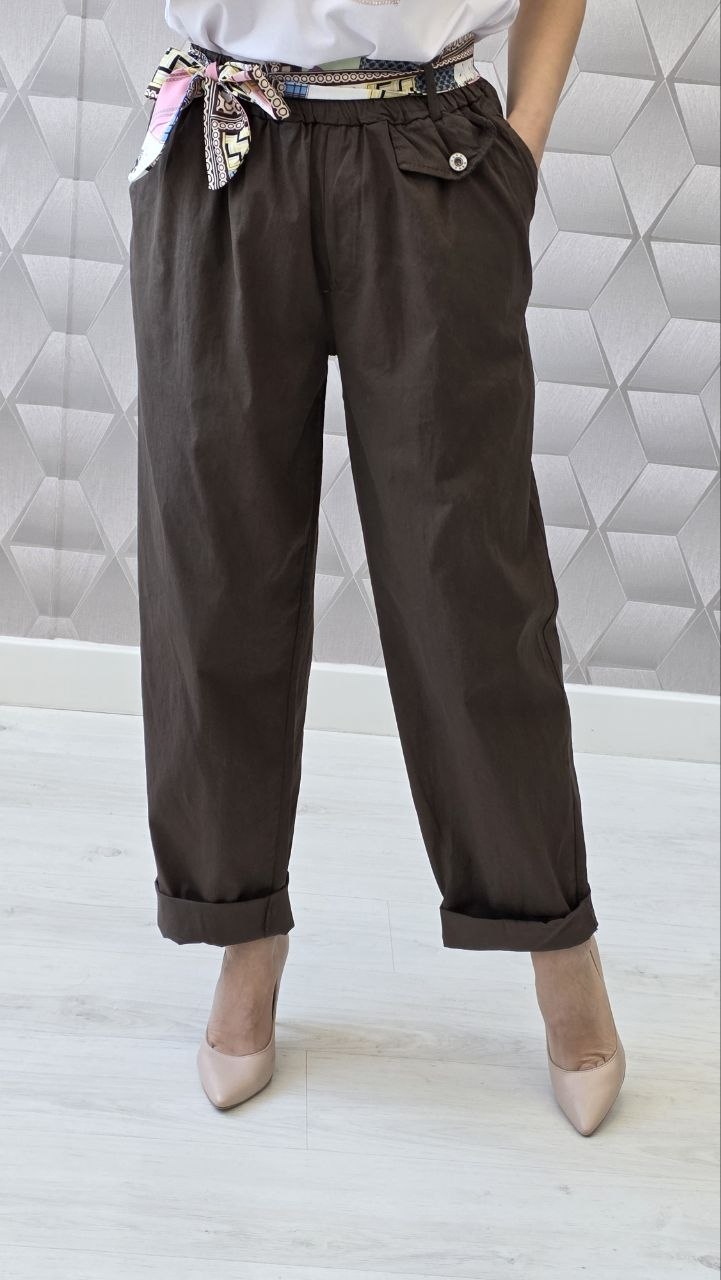 Pantaloni din bumbac cu esarfa inclusa