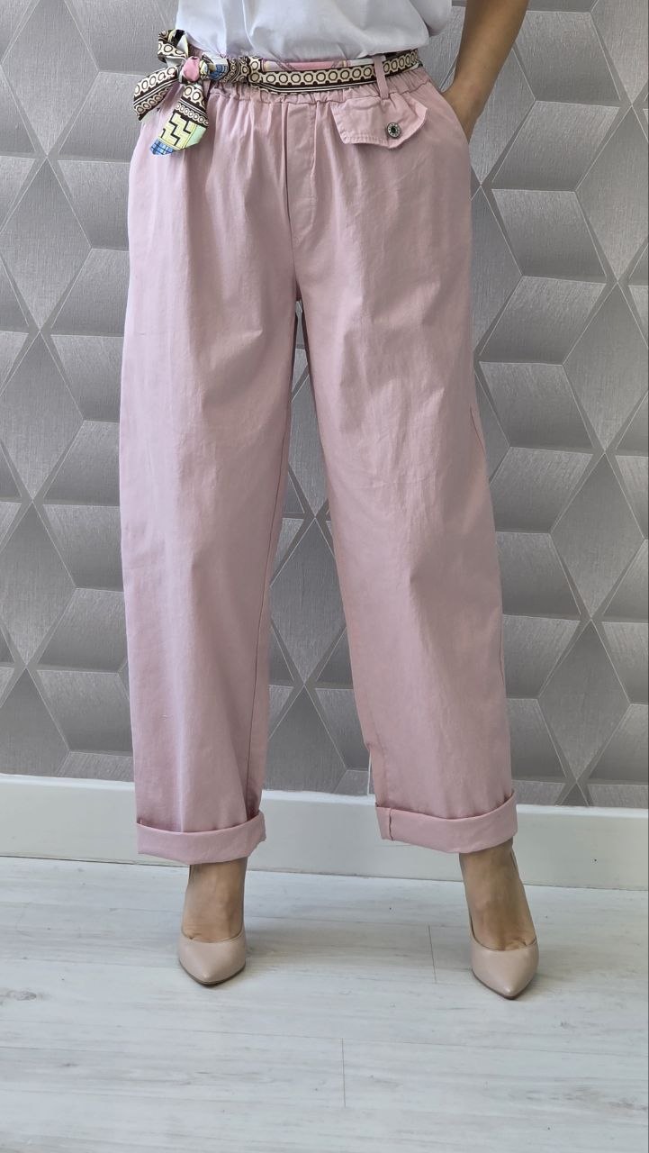 Pantaloni din bumbac cu esarfa inclusa