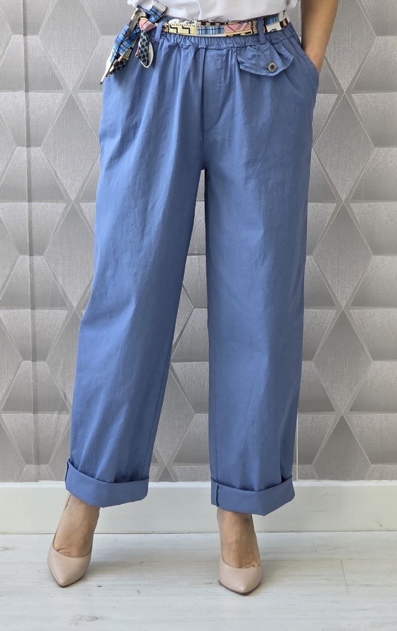 Pantaloni din bumbac cu esarfa inclusa