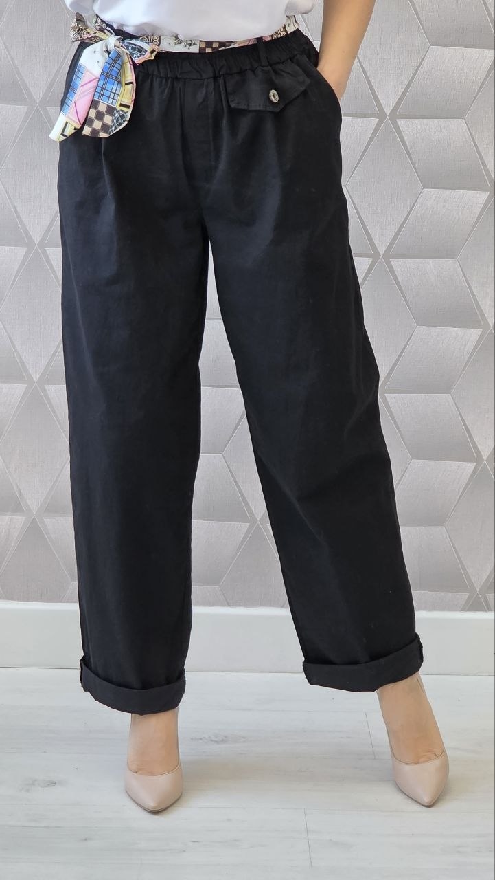 Pantaloni din bumbac cu esarfa inclusa