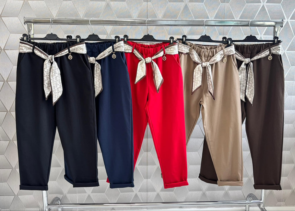 Pantaloni din bumbac cu eșarfă