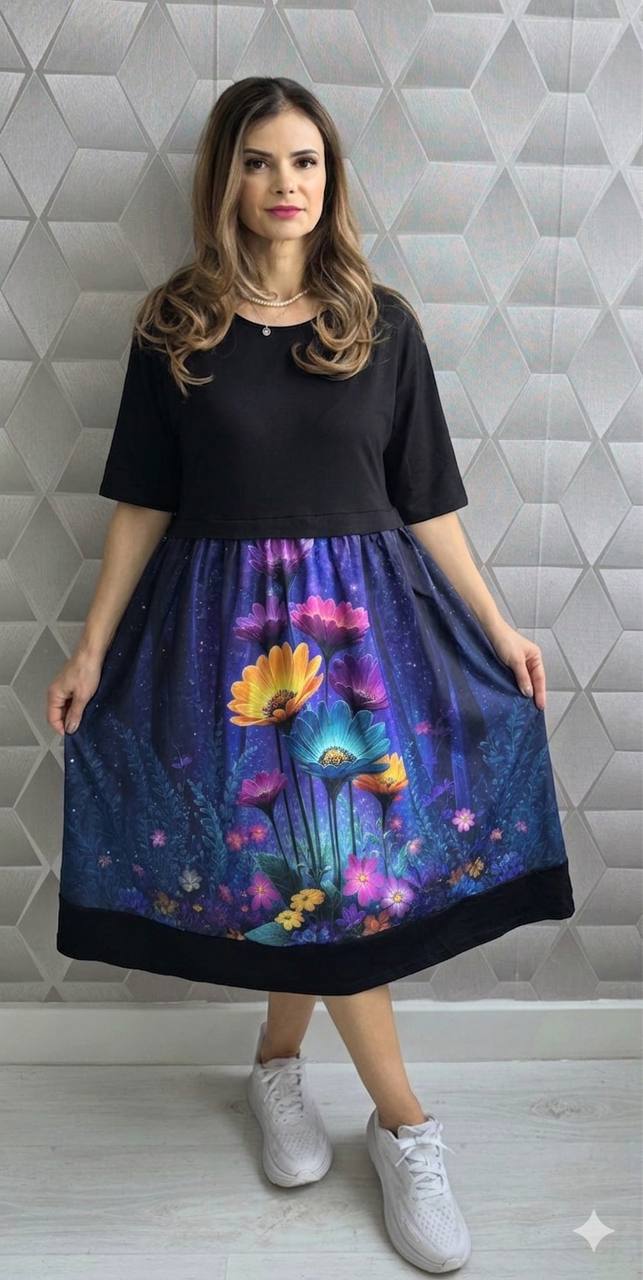 Rochii cu imprimeuri colorate si buzunare Perla