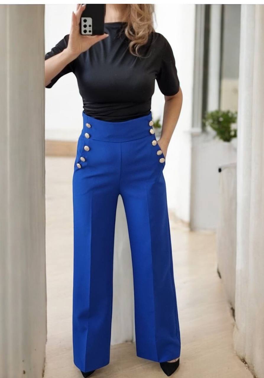 Pantaloni cu talie inalta si nasturi Monica