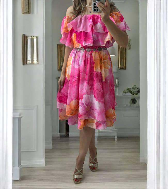 Rochie midi din voal pe croi larg Mirabela