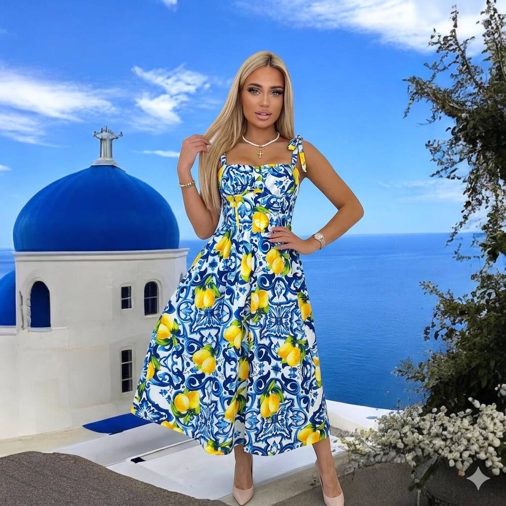 Rochie cu bretele si imprimeuri Amanda