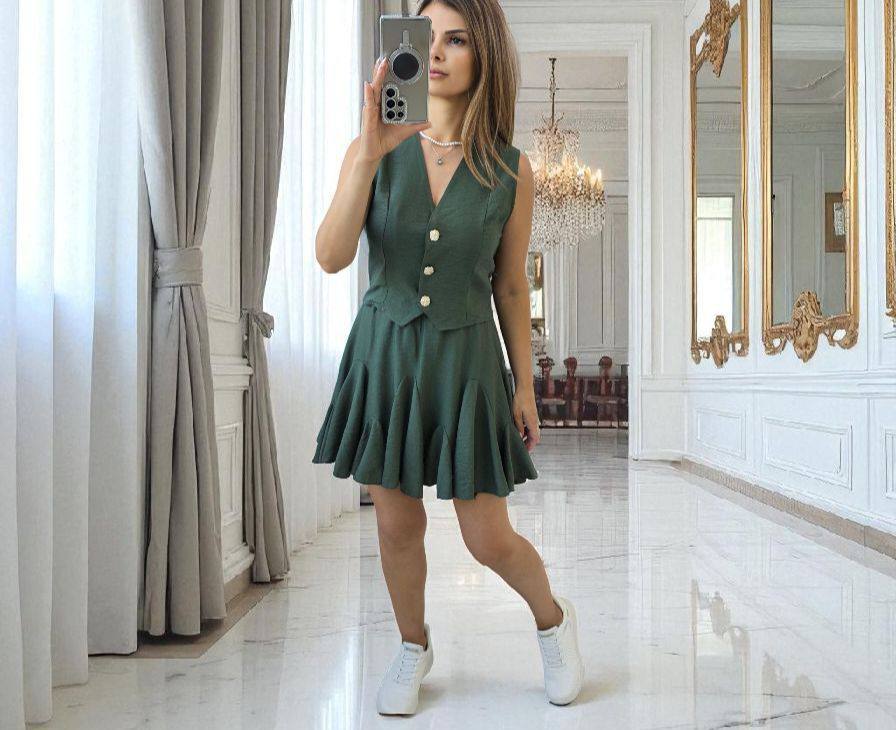 Compleu: vesta si fusta cu pantaloni scurti pe dedesubt Mirabela