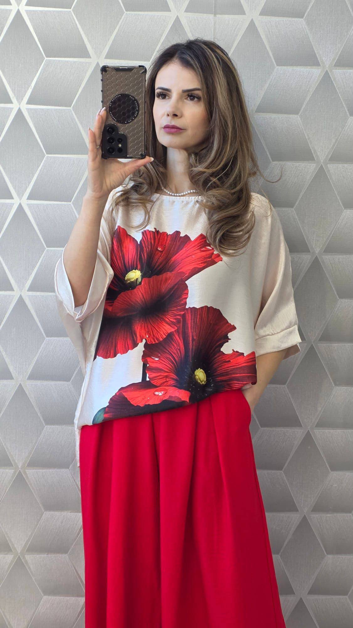 Bluze satinate cu maneca scurta pe croi larg Jenny