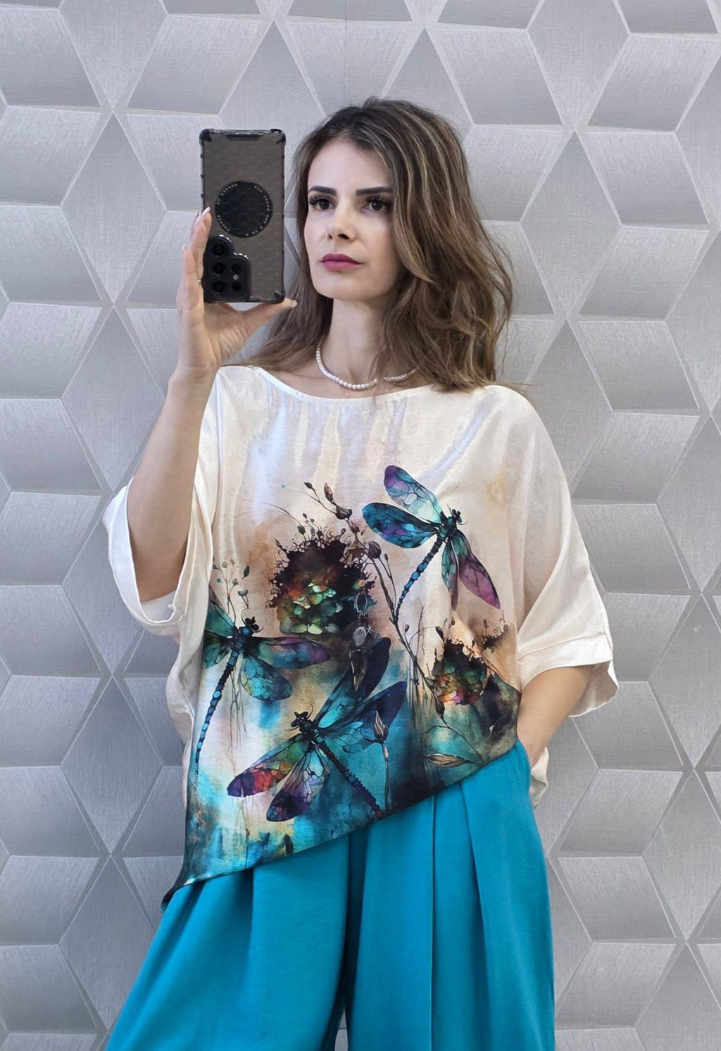 Bluze satinate cu maneca scurta pe croi larg Jenny