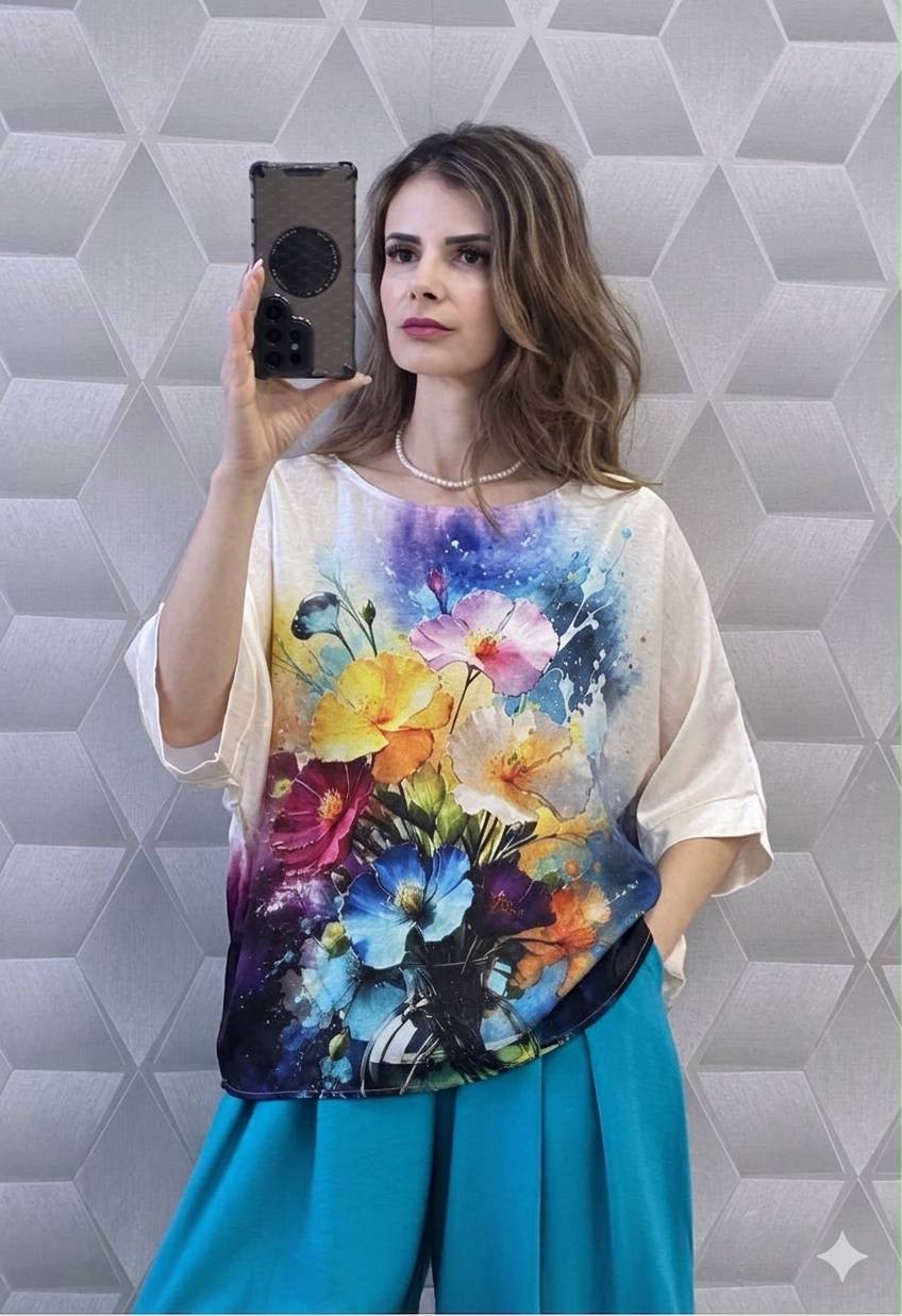 Bluze satinate cu maneca scurta pe croi larg Jenny