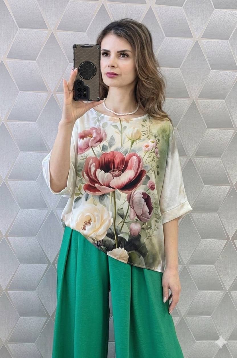Bluze satinate cu maneca scurta pe croi larg Jenny