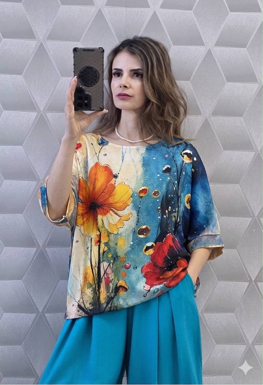 Bluze satinate cu maneca scurta pe croi larg Jenny