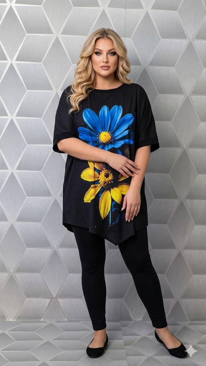 Bluze asimetrice cu maneca scurta pe croi larg Jennifer