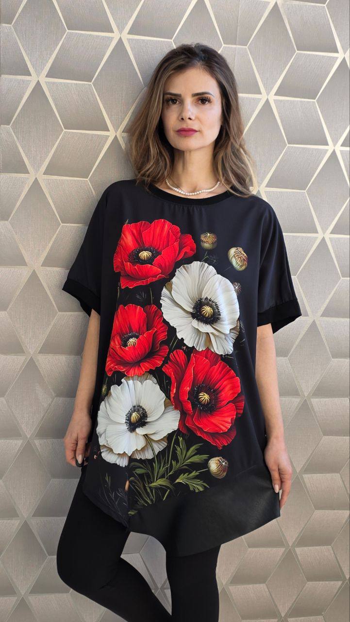 Bluze asimetrice cu maneca scurta pe croi larg Jennifer