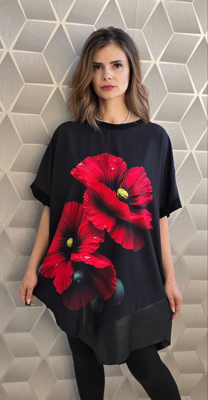 Bluze asimetrice cu maneca scurta pe croi larg Jennifer