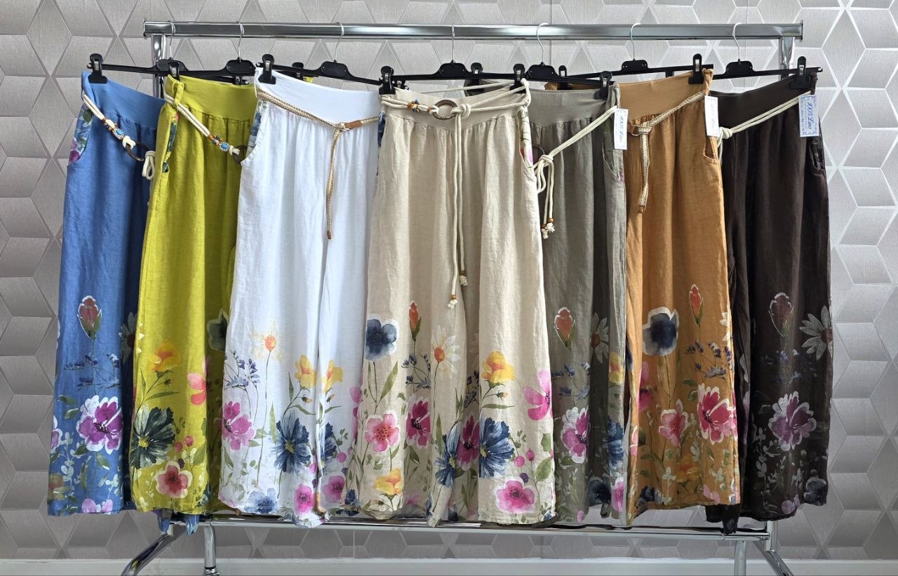 Pantaloni largi din in 100%