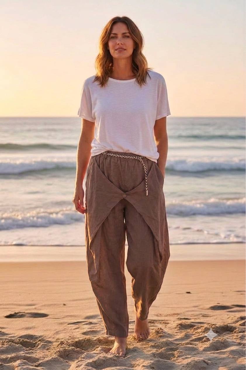 Pantaloni largi din in 100% Ines