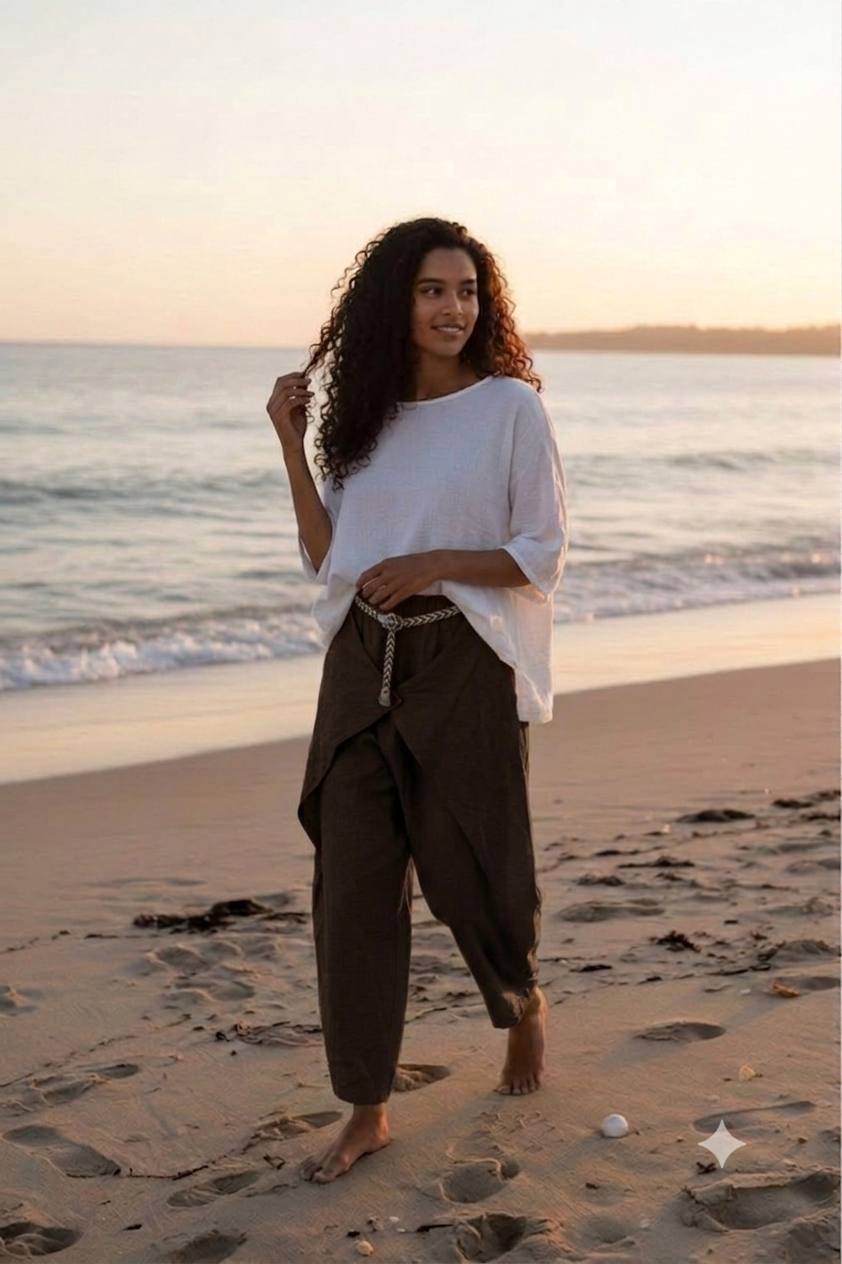 Pantaloni largi din in 100% Ines
