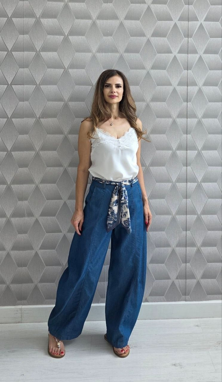 Pantaloni din bumbac cu eșarfă