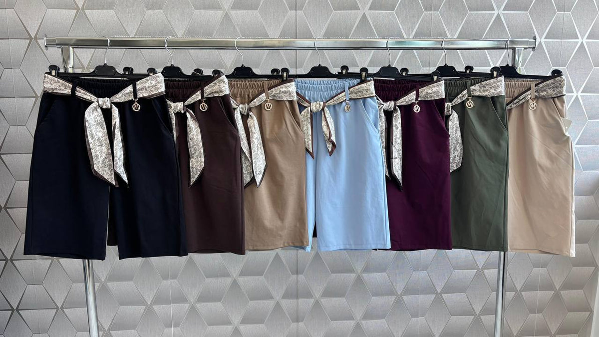 Pantaloni scurți din bumbac cu eșarfă