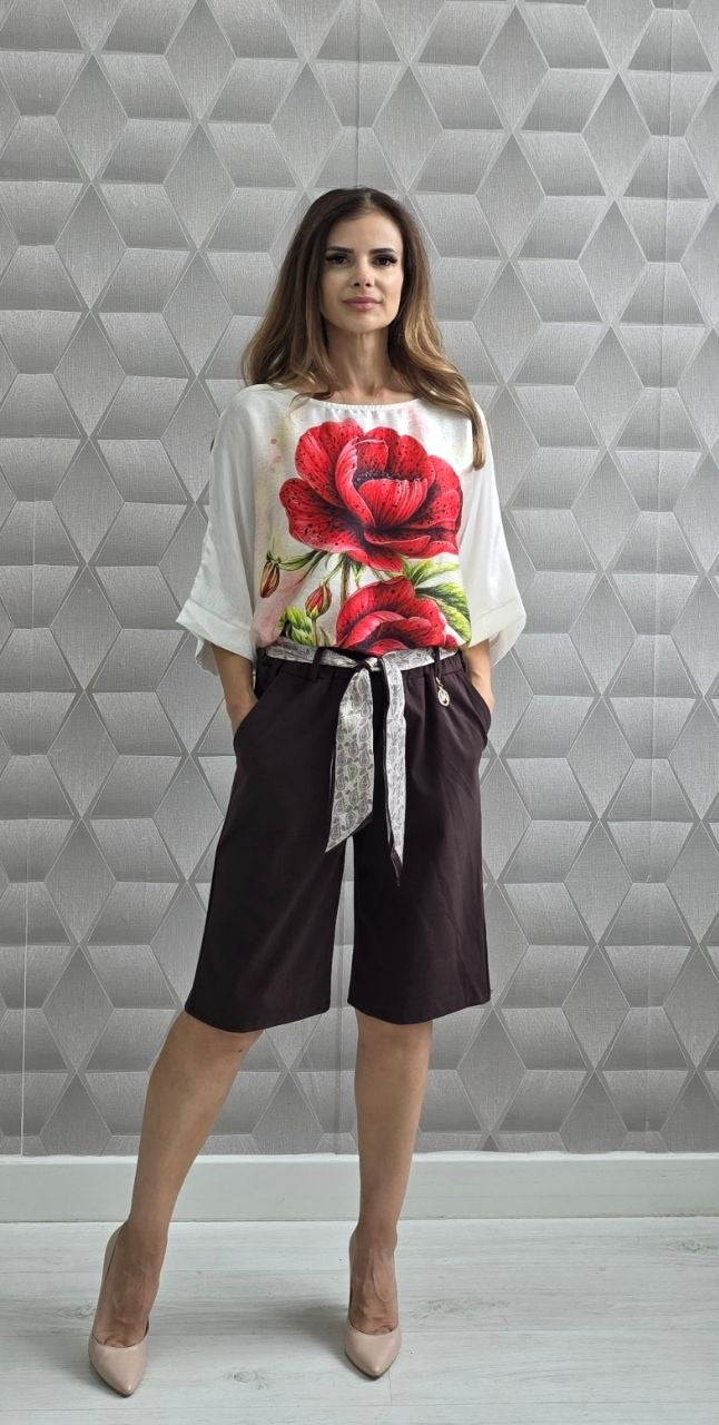 Pantaloni scurți din bumbac cu eșarfă