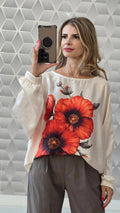Bluza satin Floralia cu maneca lunga