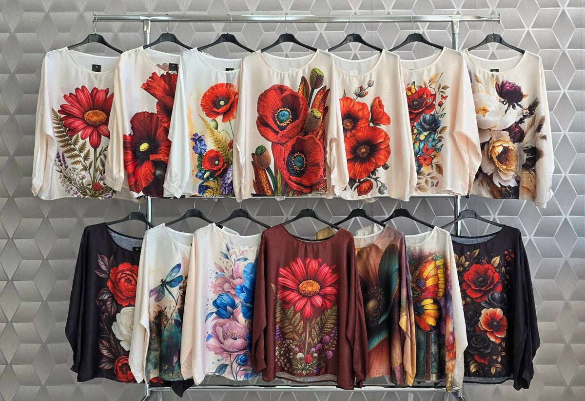 Bluza satin Floralia cu maneca lunga