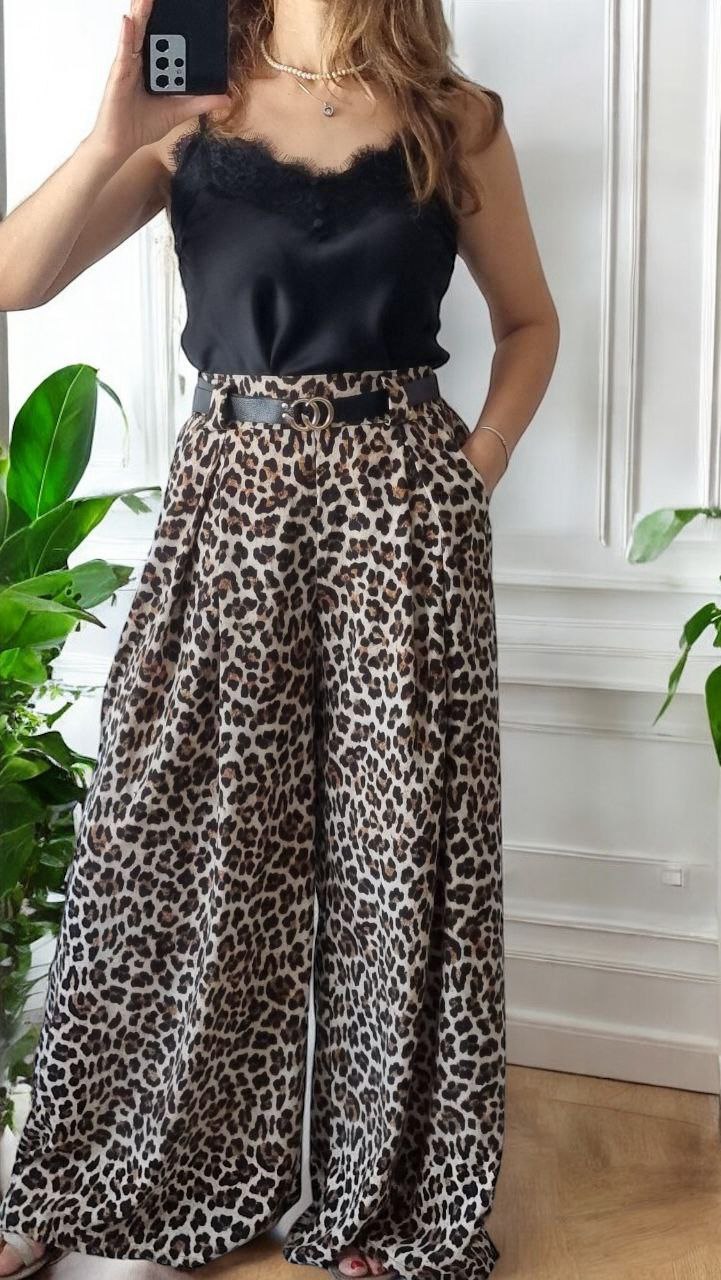 Pantaloni vaporosi animal-print Cerasela