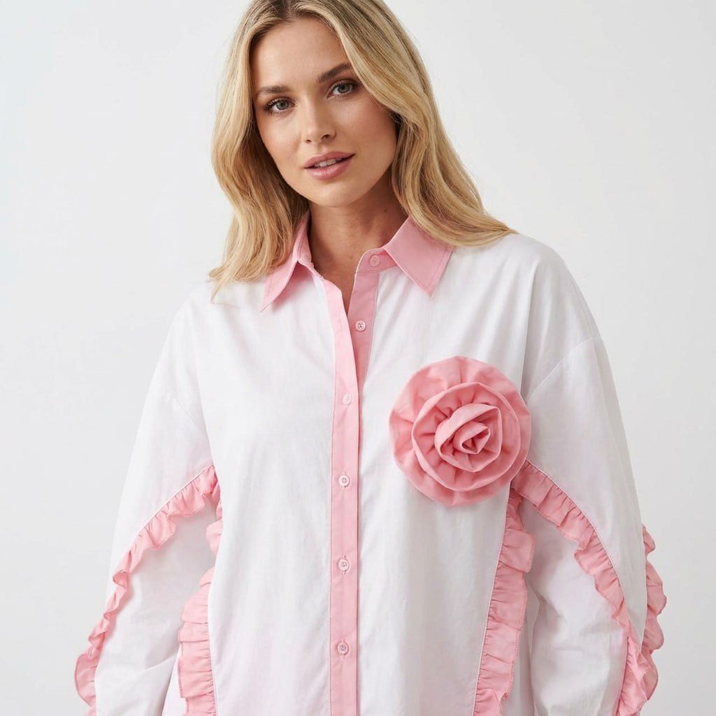 Camasa din bumbac cu trandafir detasabil Rosey